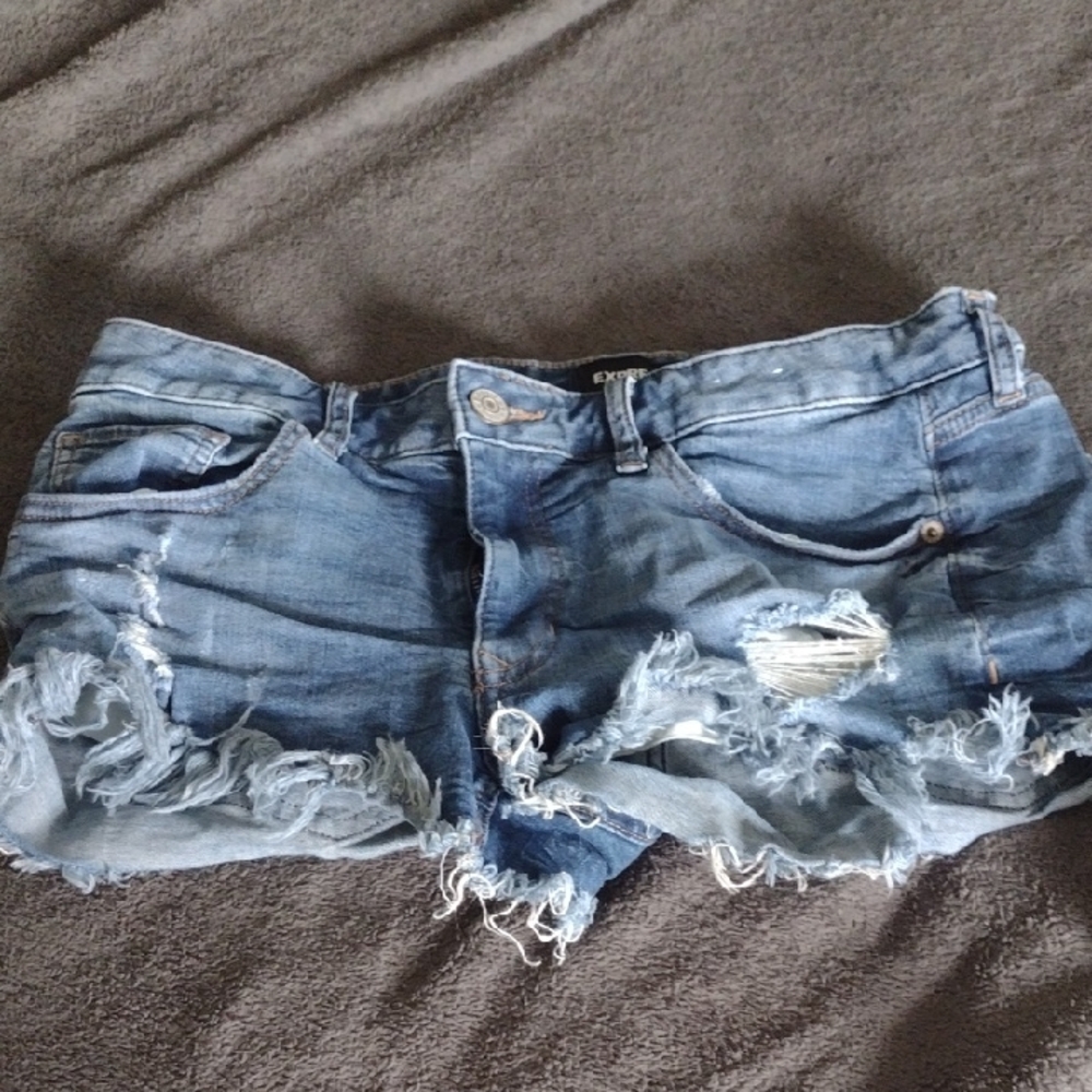 Express Blue Distressed Jean Shorts